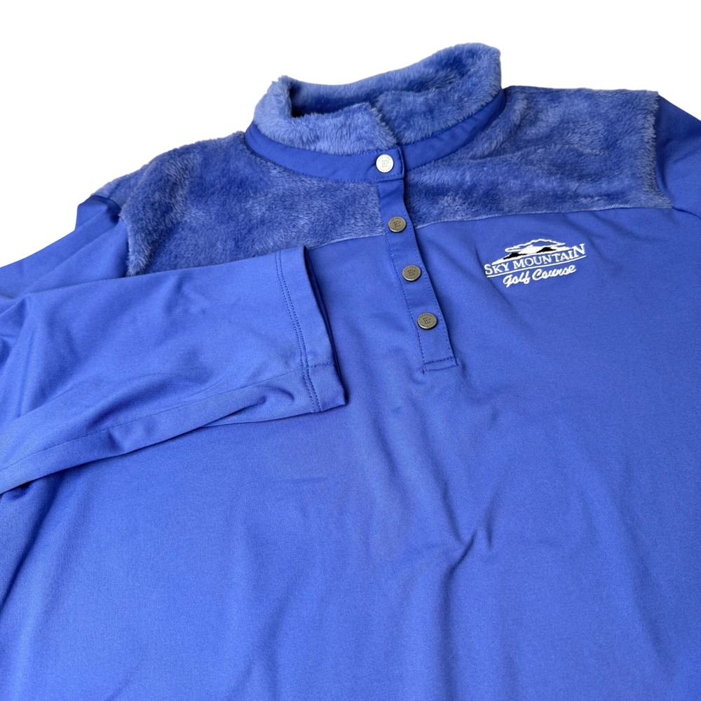 EP New York Womens Golf Polo XL Blue Faux Fur Trim Sky Mountain Logo Performance